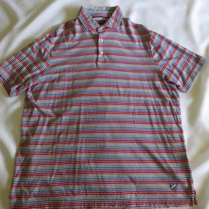 4/$14 Cremieux Classic Mens Striped Jersey Polo Size Large Red, Blue, White